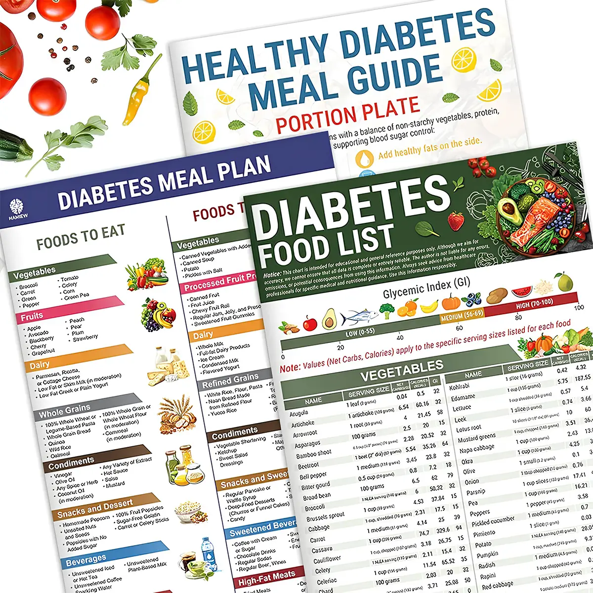 Diabetes Food List & Meal Planner - Low Gl Foods, Calories, Glycemic Index, and Vitamin Chart