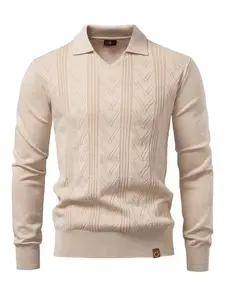 Men's Fitted Solid Color Striped Polo Shirt, Single Piece Henry Collar Design, Casual Fashion Top for Daily Wear & Outdoor Activities