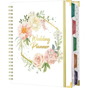 Wedding Planner - Wedding Planner Book and Organizer for the Bride with 5 Tabbed Sections, 9" x 11.9", Hardcover with Metal Corner + 5 Inner Pockets + Sticker + Elastic Closure Band - Floral