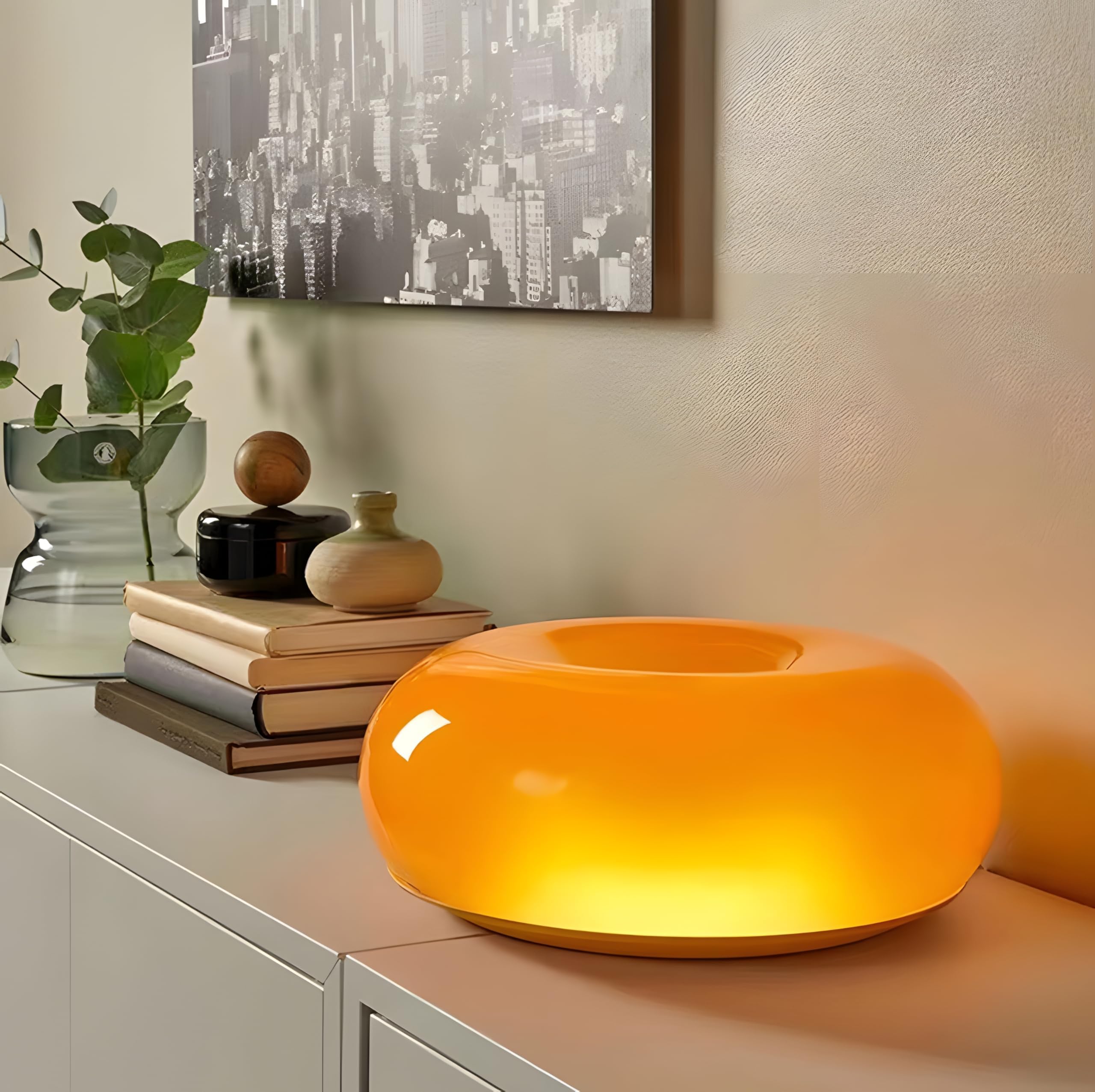 Modern Orange Donut Lamp, Plug-in Bedside Lamp & Wall Sconce, Mid-Century Modern Decor Wall Mount Light, Creative Orange Ambient Lighting for Living Room, Reading Room & Hallway multifunctional tool