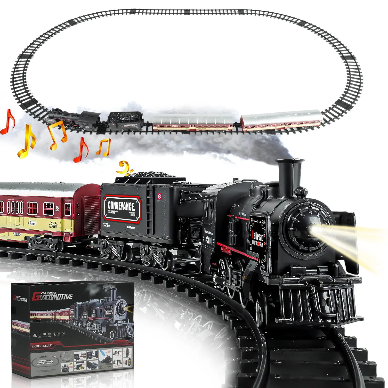 Rc Steam Locomotive Christmas Train, Remote Control Train Toys，Christmas Gift for Kids Boys Girls with Smokes, Lights and Sound