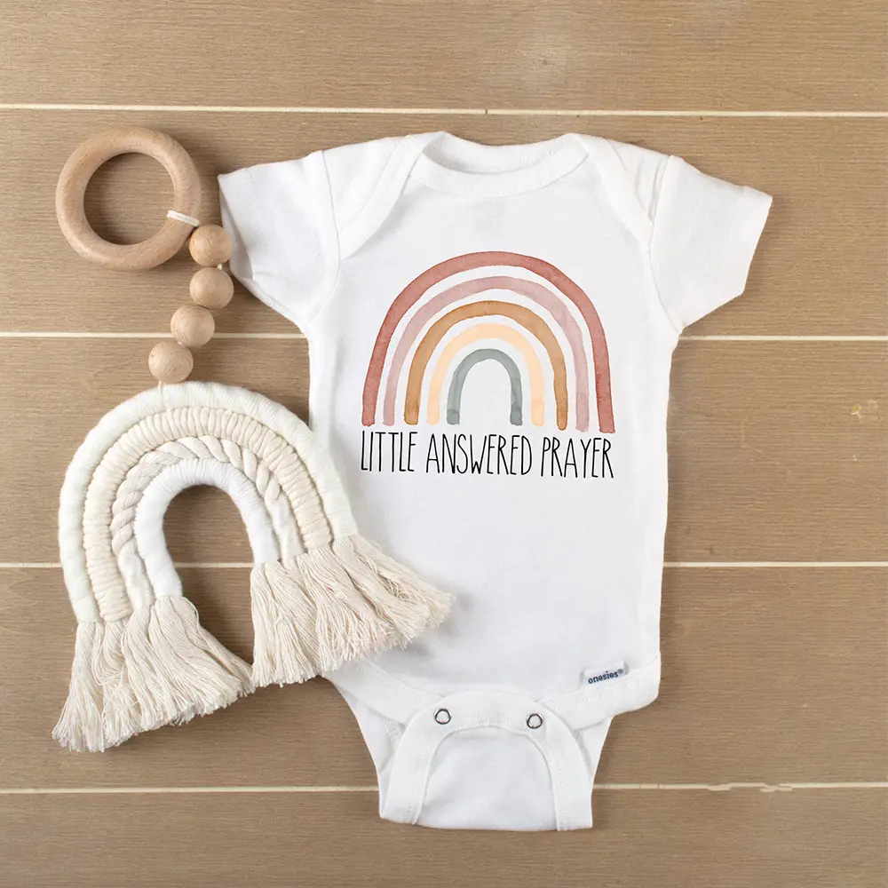 Newborn Boy Bodysuit, 'Answered Prayer' 100% Cotton Long Sleeve Romper, Fitted Coming Home Outfit for Baby Announcement with Snaps, Buttons, Snap Buttons, 0 - 3 Months, All Seasons, Slight Stretch, Romper Suit, Soft Cotton