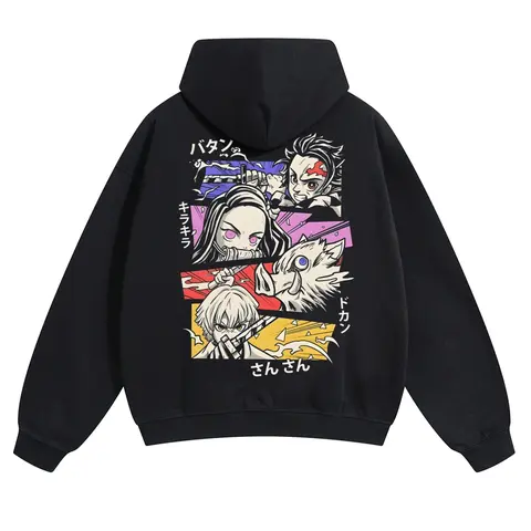 Demon Slayer Menswear Cotton Graphic Hoodies, Unisex 80s-90s Streetwear Long-Sleeve Tops, Fall-Freshness Sweatshirts, Funny Anime Gifts for Men