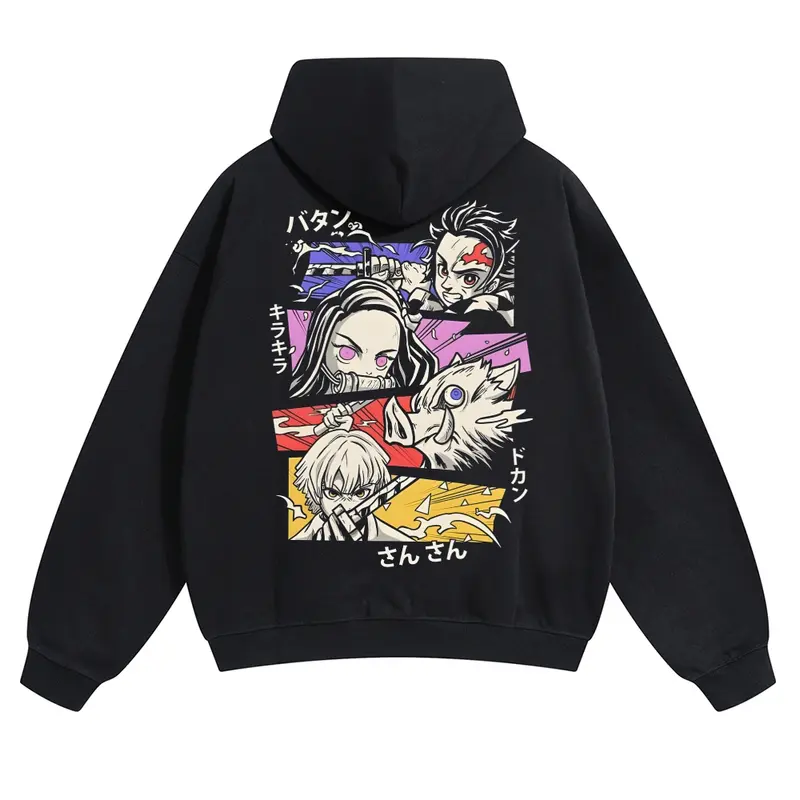 Demon Slayer Menswear Cotton Graphic Hoodies, Unisex 80s-90s Streetwear Long-Sleeve Tops, Fall-Freshness Sweatshirts, Funny Anime Gifts for Men
