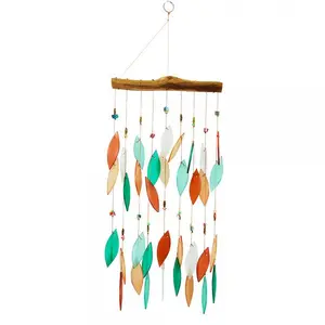 Coral and Teal Beaded Glass Wind Chime - 15-in