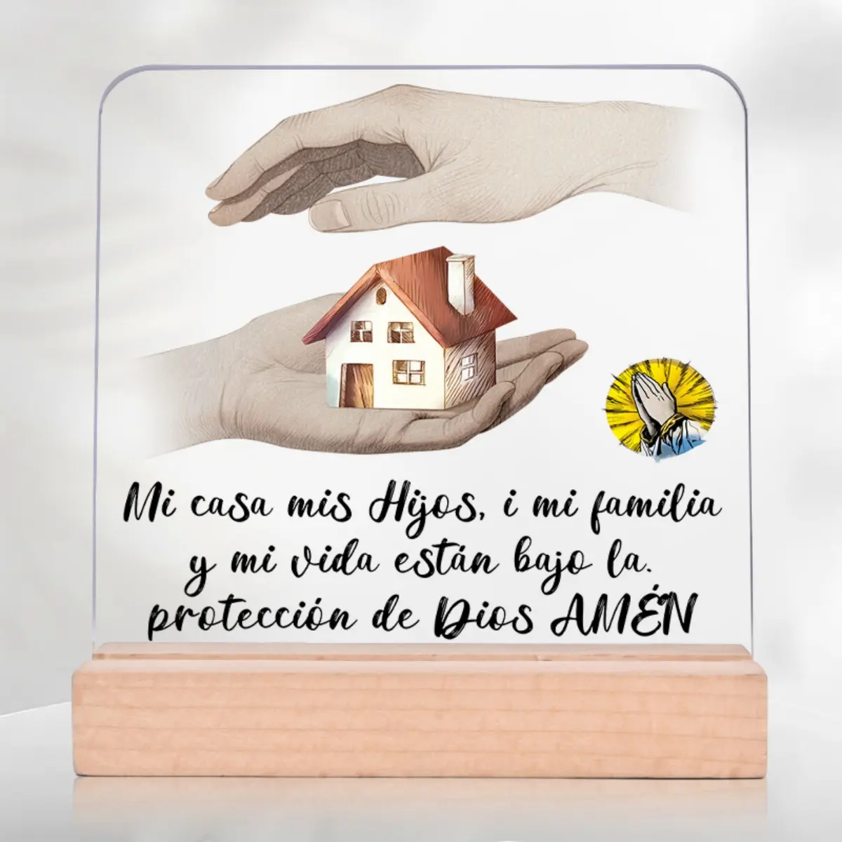 Spanish Christian God Bless Family Crystal Keepsake, Wooden Home Sign, Decorative Plaque, Perfect Christmas Gift for Mom & Dad, Ideal for Home Decor Gifts & Special Occasions, Home Decor Products