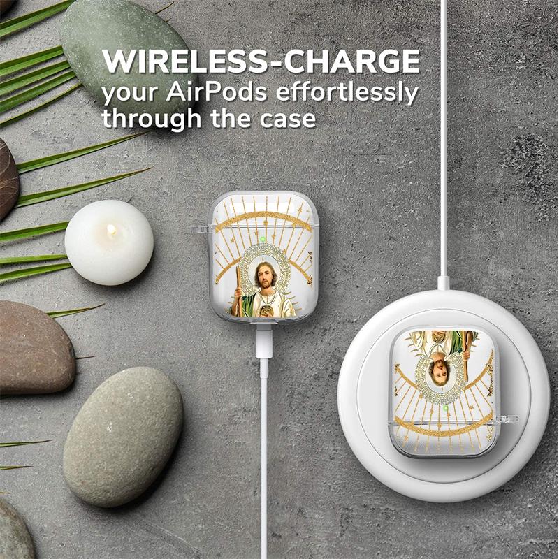 Divine Saintly Radiance Pattern Protective Case for AirPods 4/3/2/1/Pro/Pro2 Soft TPU Earphone Cover, Transparent with Keychain Divine Saintly Radiance Pattern Protective Case for AirPods 4/3/2/1/Pro/Pro2 Soft TPU Earphone Cover, Transparent with Keychain