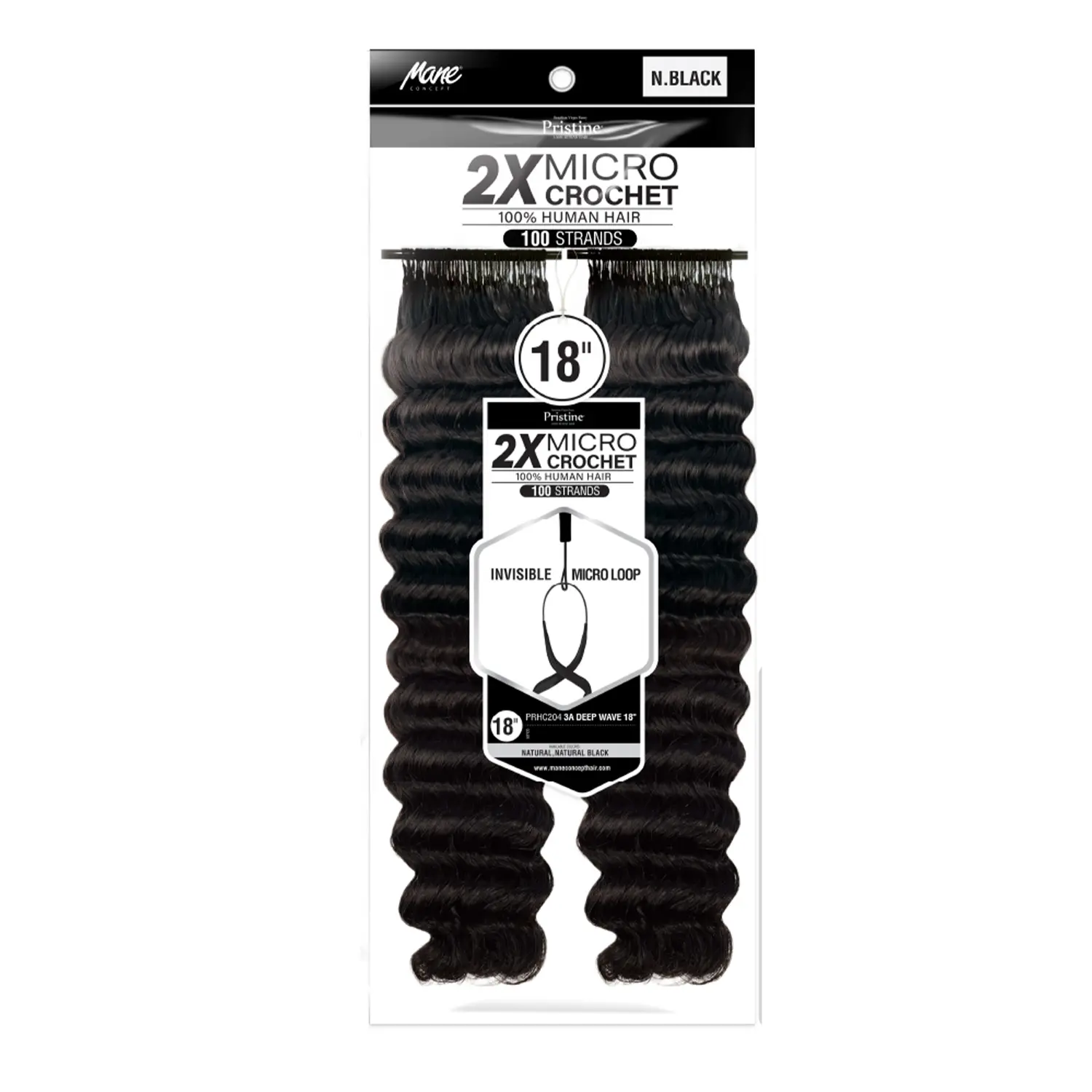 Mane Concept Pristine 2X Human Hair Crochet Braids, 3A Deep Wave with Micro Feather Ends, Crochet Knot Free & Easy to Install, 18 Inch, 100 Strands