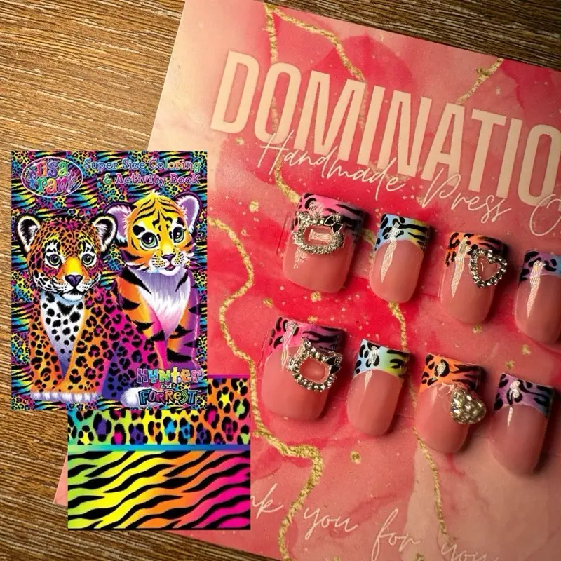 Dominationailz 10pcs Wild Candy Luxe Shorties Handmade Press On Nails Reusable Easy Application With Leopard & Zebra Patterns