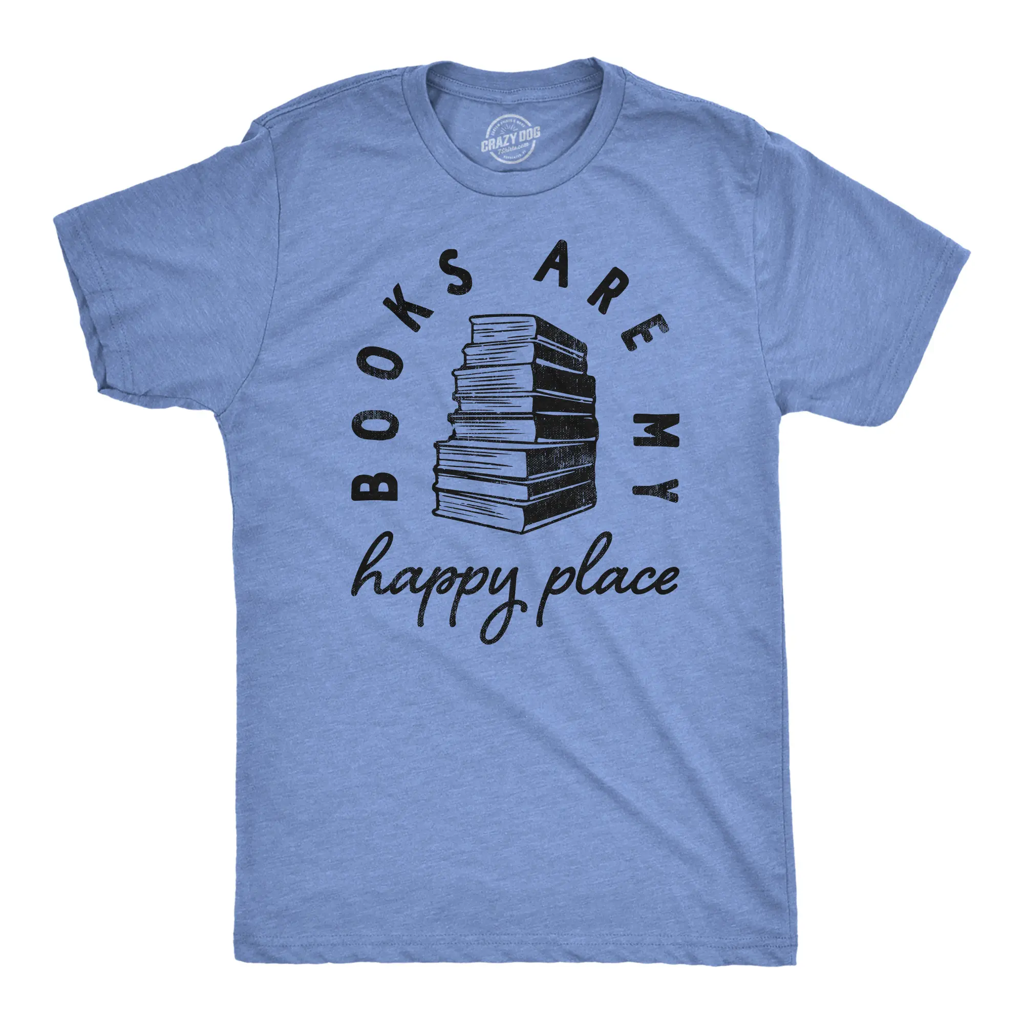 Mens Books Are My Happy Place T Shirt Funny Book Worm Reading Lovers Tee for Guys Mens Funny T Shirts Cool Vintage Fashion T-Shirt Gift Classic Menswear Funny Nerd Short Sleeve Novelty Tees for Guys Light Blue