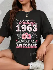 100% Cotton Vintage 1963 Awesome 60 Years Old Birthday Party Costume T-Shirt