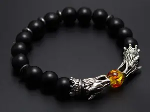 Stretchy Black Onyx Dragon Bracelet, Viking Bracelet, Beaded Bracelet Men, Gift for Him, Boyfriend Gift, Father's Day Gift.