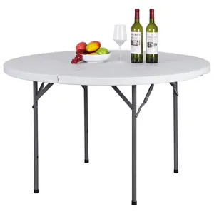 LEMY 48" Round Foldable Table Portable Plastic Dining Table, White