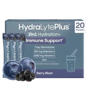 HydraLyte Plus Collagen - Low Sugar Hydration Powder | Electrolytes with Elderberry, Vitamin C, Zinc | Berry Blast (20 Servings)