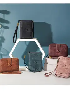 Women's RFID Blocking Leather Bifold Wallet, Zipper Pocket with Wrist Strap, Compact Card Holder Coin Purse for Daily Use & Travel