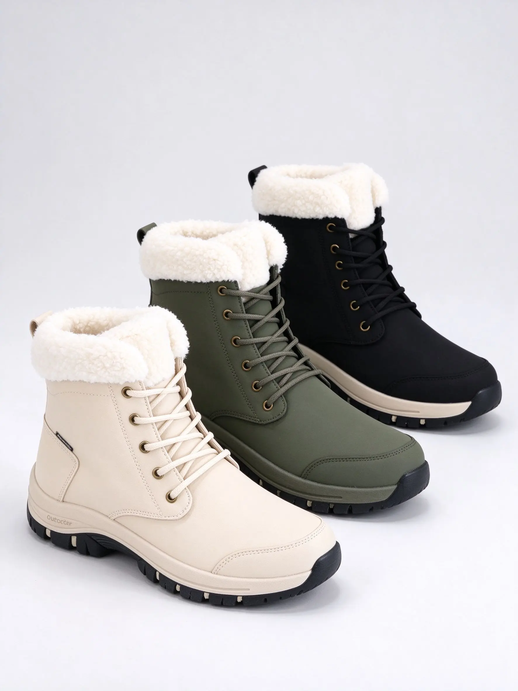 Warm Waterproof Ankle Snow Boots for Women, Faux Fur Lined Anti-Slip Winter Boots with Rugged Outsole, Lace-Up Warm Outdoor Booties