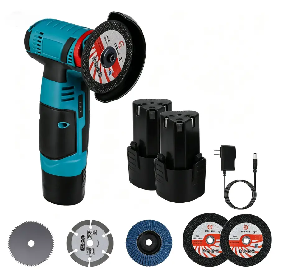 Cordless Angle Grinder, Mini Metal Grinder 19000 RPM with 2x1300mAh Battery & 5 Cutting Wheels, Hand Polishing Grinding Machine for Cutting Grinding Polishing