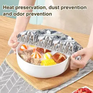 Aluminum Foil Food Insulation Cover, Durable Reusable Material, Microwave & Refrigerator Safe, Essential Kitchen Storage Solution, Heat Preservation, Dust Prevention, Odor Prevention, Refrigerator Friendly