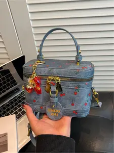 Cherry Print Handbag, Versatile Small Square Bag, Elegant Fashion Women's Shoulder Crossbody Bag, Stylish and Practical