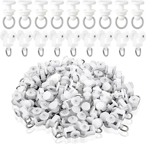 100 Pack Plastic Curtain Track Glider, 2 Styles Curtain Track Glider Shower Curtains Rollers Hooks Dual Wheel Roller Carriers for Living Bedroom Shower Drapes Room Dividers