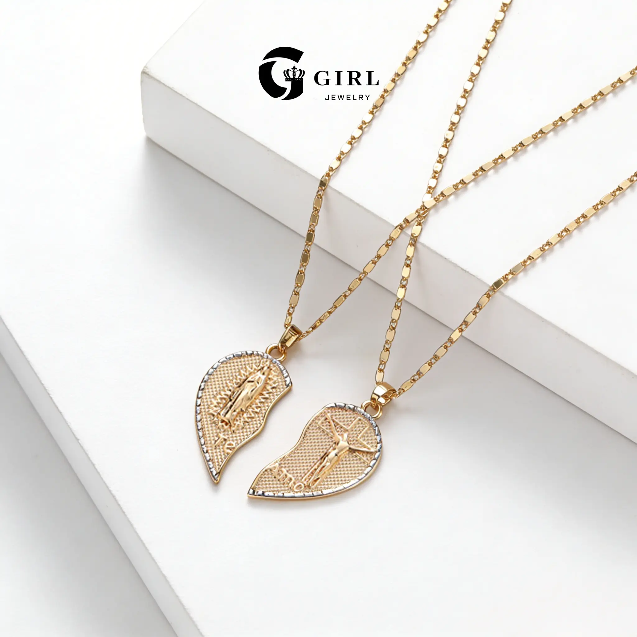 GGIRL Virgin Mary Necklace a heart-shaped necklace with two heart pendants that can be worn together or as a couple's necklace An ideal holiday gift