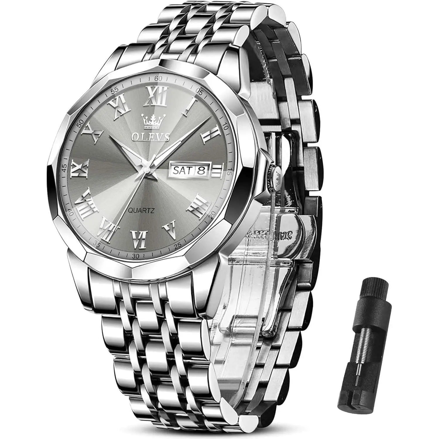 OLEVS Watch Men Luxury Watches for Men (Silver/Gold/Blue/Black)(Diamond/Roman Numeral/Arabic Numeral) Dial Watches Stainless Steel Watch Date Waterproof Dress Casual Reloj