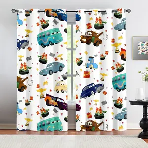 Cars Character Print Curtains – Lightning McQueen, Mater & Classic Car Designs, Polyester Fabric, No Drill Design, Bedroom Kids Room Gaming Room Childlike Fun Decor, Insulation, UV Protection, Gift for Fans