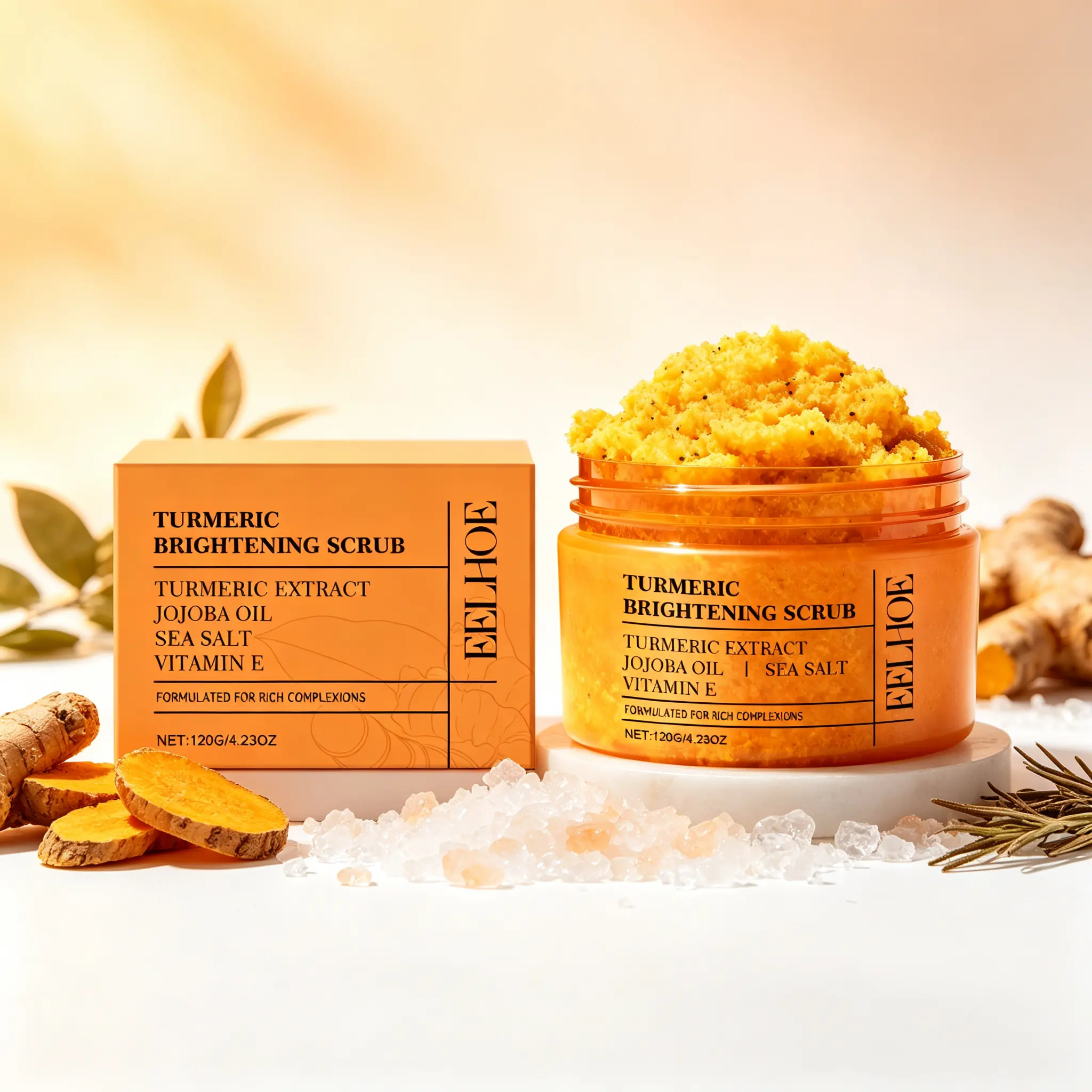 Turmeric Body Scrub – Brightening Exfoliating Scrub with Sea Salt, Jojoba Oil & Vitamin E 120g/4.23OZ