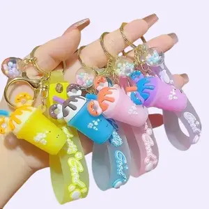 Silica Gel Ice Cream Letter Silica Gel Women's Bag Pendant Keychain - Cute Design for Everyday Use, Soft Silica Gel Material, Playful Accessory Bunny