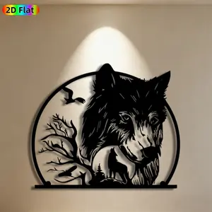 1pc Wolf Metal Wall Art,Wolf Statue Mural, Ideal Gift for New Year, Christmas, Wolf Decor Enthusiasts, Weather-Resistant Metal Wall Decor Wall Sculptures, Perfect for Outdoor Fence & Indoor Wall Wildlife Enthusiasts