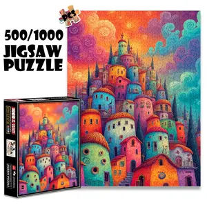 1pc 1000 piece adult puzzle 70x50cm Colorful Fantasy Town with Swirling Clouds500 pieces of paper jigsaw puzzle, suitable for adults and families, large-scale DIY puzzle interactive toy games, birth
