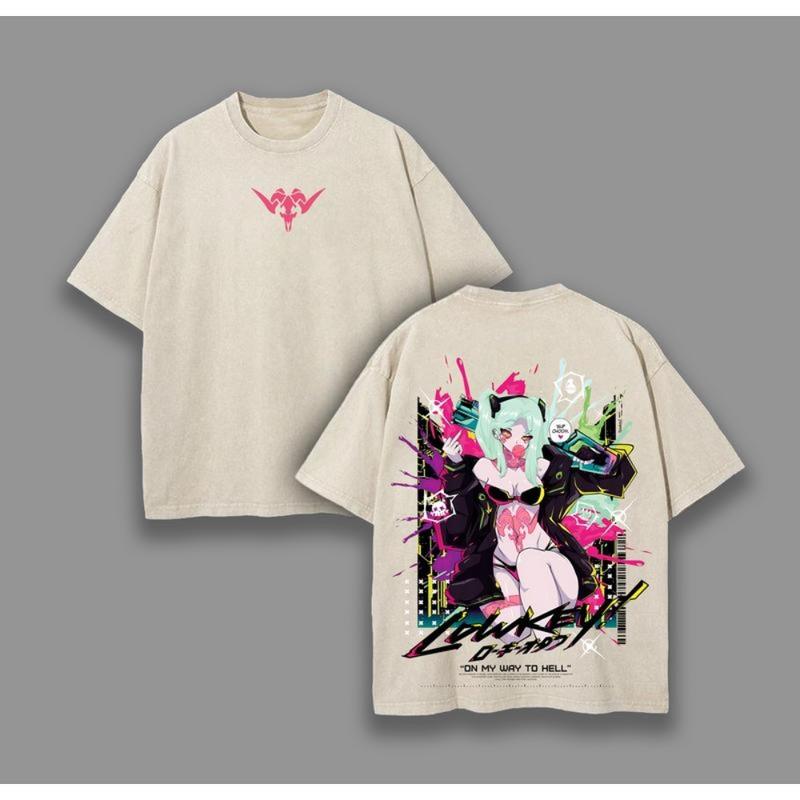 Rebecca V3 Cyberpunk: Edgerunners Merch Clothing Washed Cotton T-Shirt. Premium fit with vintage wash featuring. A must-have for anime fans and streetwear lovers graphic tee Anime merchandise