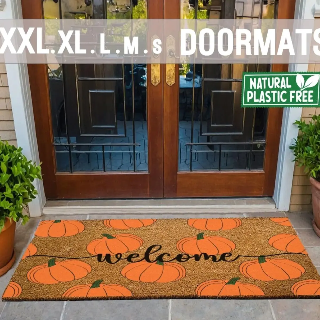 Welcome Pumpkin Halloween Extra Large Doormat Natural Eco Friendly Coir Rubber Funny Double Door Mat PLASTIC FREE Halloween Fall Decor 255