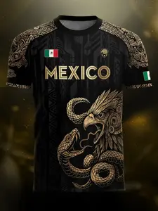 Mexico Aztec Eagle Heritage Soccer Jersey, All over Print, Fitted Casual Style for All Seasons, Unique Animal and Tribal Design, Classic Throwback Jersey
