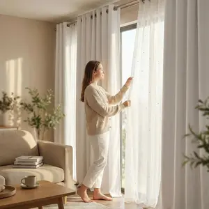 8 panel curtain set 52x84 inches Custom Set, 4 panels are plain blackout curtains, and 4 panels are cross-grain bead-drop curtain with two different, cortinas para salas，curtains for bedroom， blackout, sheer，woven，FT2599+FT2525,summervibes