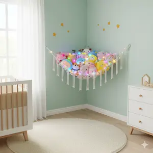 Stuffed Animals Hammock Net Toy Storage Organizer Stuffed Animals Storage Toy Holder Boho Macrame Hanging for Nursery Kids Girls Room Decor