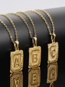Rectangular Initial Pendant Necklace for Men and Women, Letter A-Z, Personalized Name Necklace, Casual Style, All Seasons