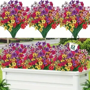 12 pieces of outdoor artificial flowers, plastic flower decorations, UV-resistant artificial shrubbery, indoor artificial plants, outdoor garden, family wedding, farmhouse, Home Decor Accessory (6 colors)
