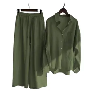 Women'S Summer Retro Plus Size Cotton Linen Shirt Set With High Waist And Loose Fit Two-Piece Pants