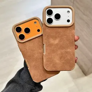 Luxury Suede Leather Phone Case for iPhone 17 16 15 14 13 12 11 X Pro/Pro Max/Plus/Air, Heavy Duty Camera Protection Shockproof Soft TPU Bumper Anti-Scratch Stain Resistant Protective Cover for Men Women Perfect Gift for Her/Him