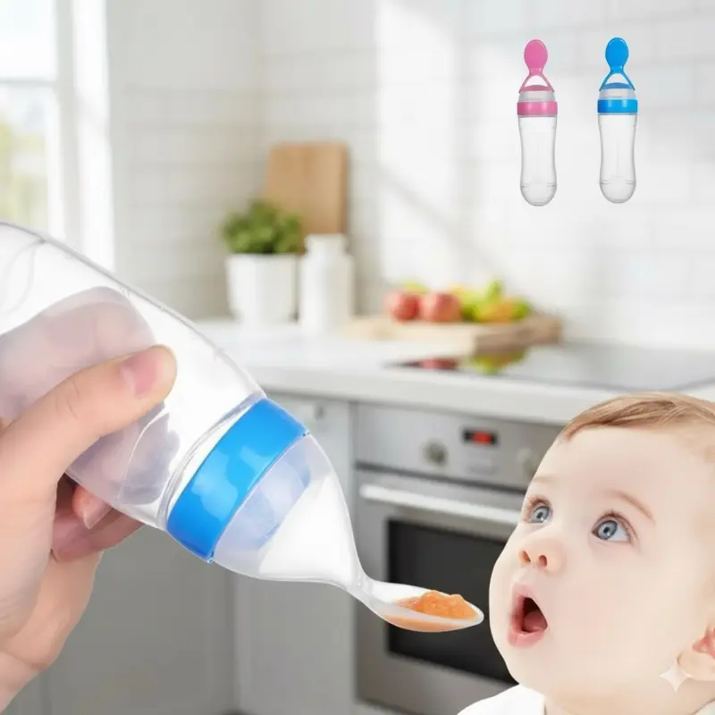 Silicone Bottle with Spoon Dispenser 5cmx21cm Kids Kitchen Utensils Smooth Fruit