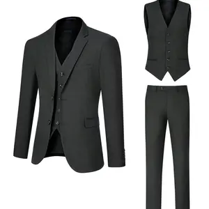 Three Piece Suit Set Elegant mens 3-Piece Slim Fit Suit – Classic Timeless Charcoal Design for Weddings, Business & Parties 23083 solid Long Sleeve Formal Menswear business casual outfits Vest Beige Suits