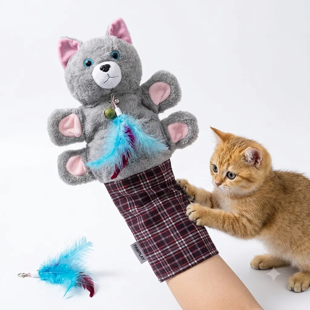 indoor Interactive Cat Wrestling Glove Toy, Scratch Resistant Plush Hand Puppet with Catnip Bell & Feather for Cats kitten Smitten Interactive Soft Toy juguete para mascota cathunting lovely caves cattoys pet