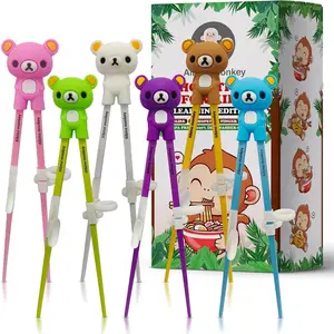 Kids Chopsticks For Beginners-Learning Edition-6 Pairs + 6 Chopstick Helpers-Cute Bear Training Chopsticks, Dishwasher Safe