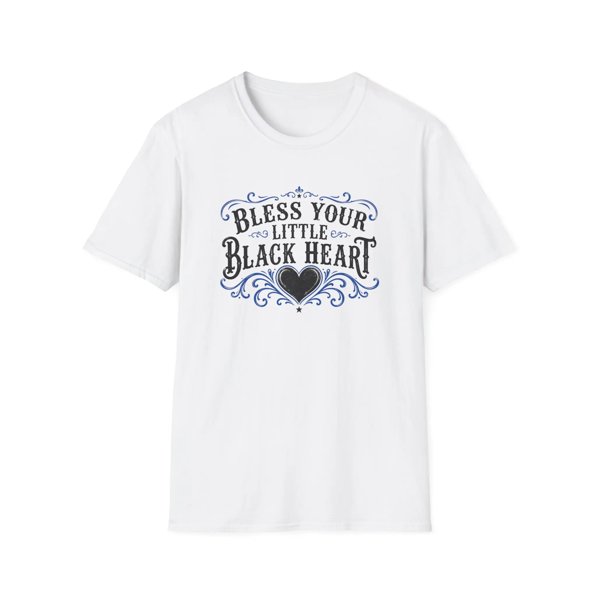Bless Your Little Black Heart T-Shirt | Vintage Script Heart Design