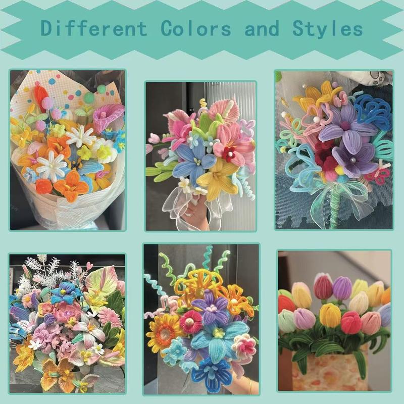 Pipe Cleaners Craft, 400 count Pipe Cleaners with Flower Stems, Floral Tape, Ribbon, for Flower Bouquet DIY-Colorful