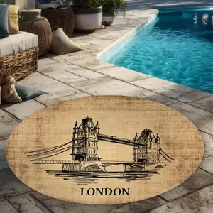 Begin Home Decor C1COAR55D0Q561 5 x 5 ft. Tower Bridge Illustration Rug - Round Outdoor Area Decor