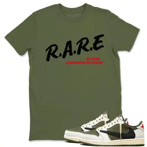Unisex T-shirt to match Jordan 1 TS Medium Olive - Be Rare Uncommon Different. 100% Cotton for Casual Wear. Comfortable Summer Unisex T-Shirt to match Jordan Sneaker. Streetwear Style. urban outfitters