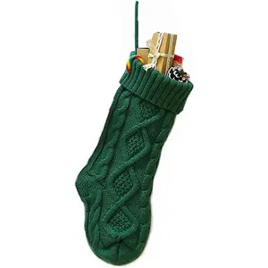 Cable Knit Christmas Stockings Decorations Goodie Gift Bags Fireplace Xmas Tree Stocking Ornaments for Holiday Family Friends Green 18" Pack of 1