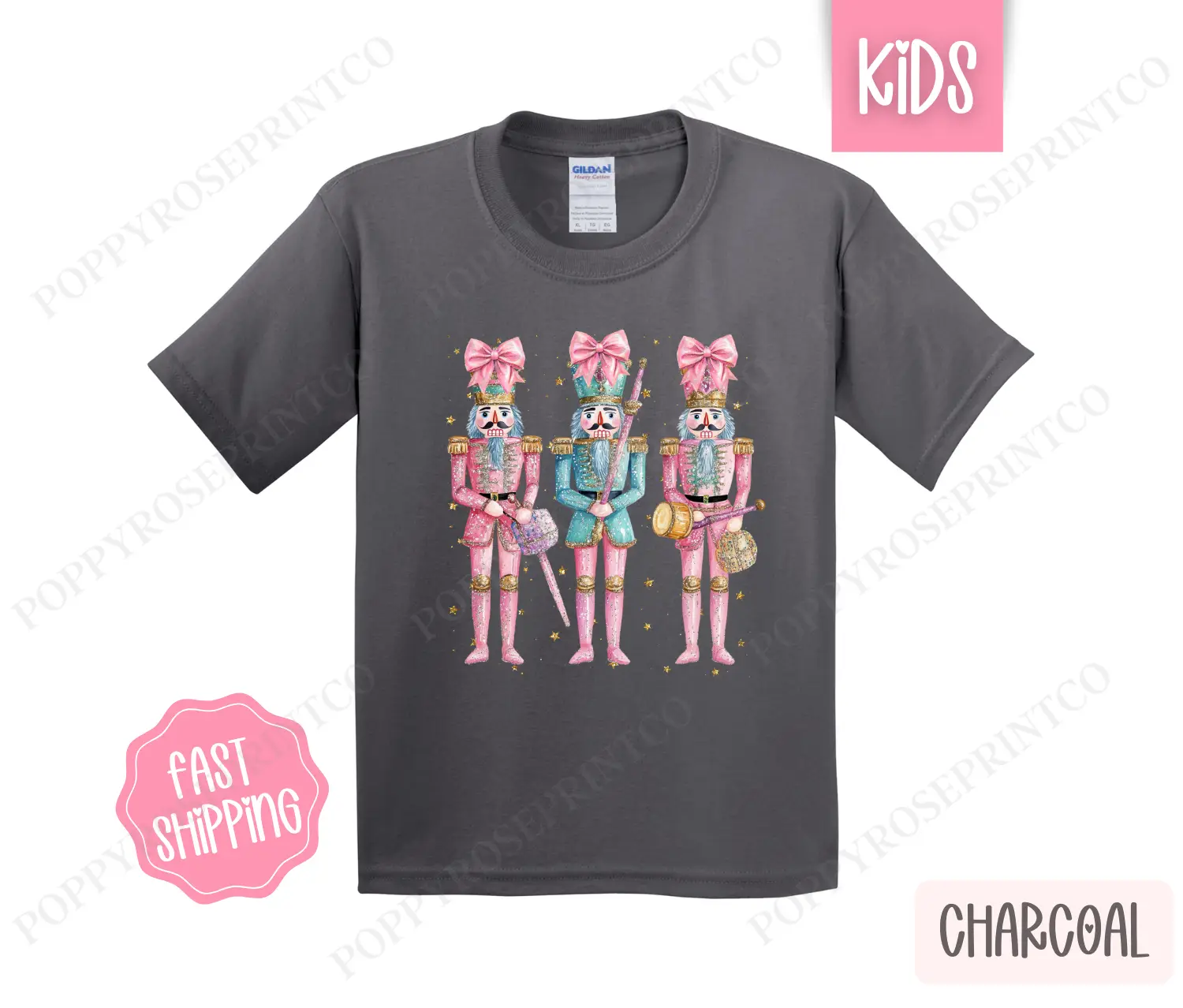 Kids Christmas Shirt - Pink Nutcracker Christmas Children's Tshirt - Youth Holiday Tee Gildan